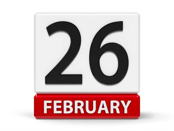 Icono Calendario Rojo Blanco Cubos Veintiséis Febrero Sobre Una Mesa — Foto de Stock