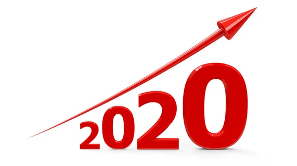 2020 ile yukarı kırmızı ok — Stok fotoğraf