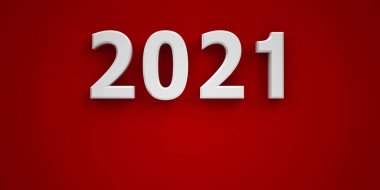 Yeni yıl 2021 kırmızı zemin, üç boyutlu çizim, üç boyutlu illüstrasyon
