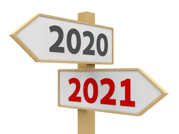 Road Sign 2020 2021 Change White Background Represents New 2021 — Stock Photo, Image