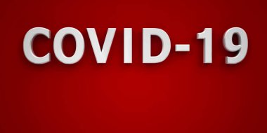 Kırmızı zemin üzerinde COVID-19 'un beyaz harfleri, 2019 sayılı yeni salgın Coronavirus hastalığını temsil ediyor.
