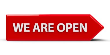 Metin ile kırmızı simge ok Biz açık, üç boyutlu görüntüleme, üç boyutlu illüstrasyon