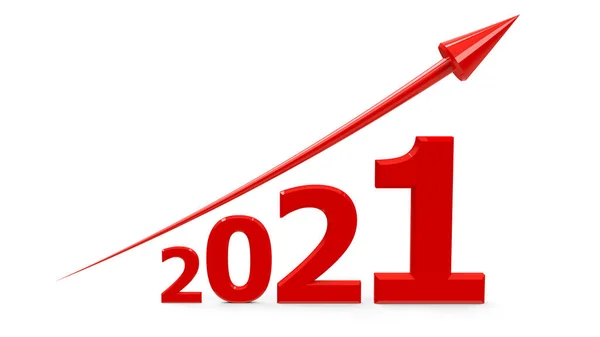 Czerwona Strzałka Górę Reprezentuje Wzrost 2021 Roku Trójwymiarowe Renderowanie Ilustracja — Zdjęcie stockowe