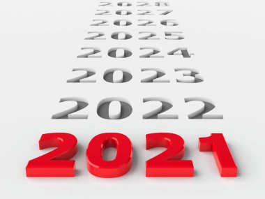 2021 gelecek 2021 yılını temsil ediyor, üç boyutlu çizim, üç boyutlu illüstrasyon