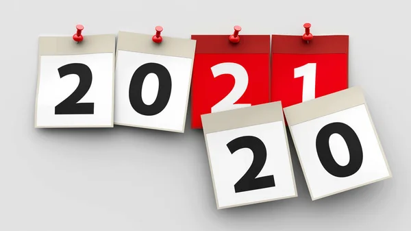Hojas Calendario Con Pin Rojo Números 2021 Sobre Fondo Gris — Foto de Stock