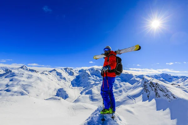Esqui Com Vista Incrível Montanhas Famosas Suíças Bela Neve Inverno — Fotografia de Stock