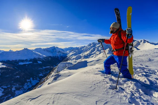 Ski Avec Vue Imprenable Sur Les Montagnes Suisses Célèbres Dans — Photo