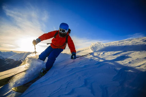 Sciare Con Splendida Vista Sulle Montagne Svizzere Famose Nella Bella — Foto Stock