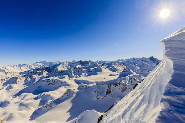 Domaine Skiable Avec Vue Imprenable Sur Les Montagnes Suisses Célèbres — Photo