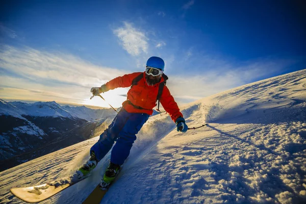 Sciare Con Splendida Vista Sulle Montagne Svizzere Famose Nella Bella — Foto Stock