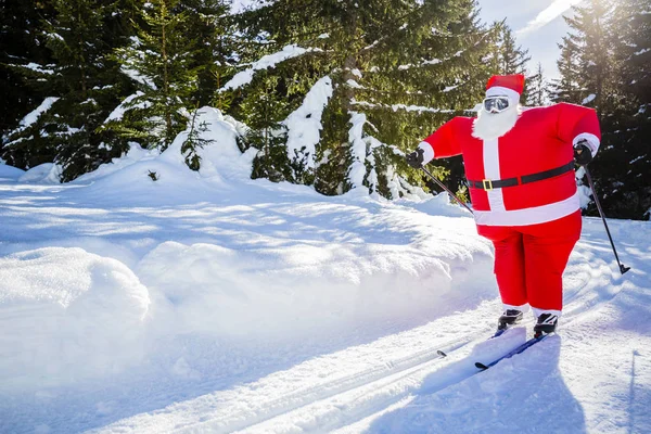 Père Noël Avec Costumes Noël Avec Ski Nordique Classique Hiver — Photo