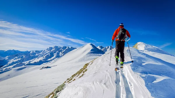 Güzel kış kar Mt Fort swiss ünlü dağlarının muhteşem manzaralı Kayak Ekipmanı. Skituring, backcountry taze toz karda kayak.