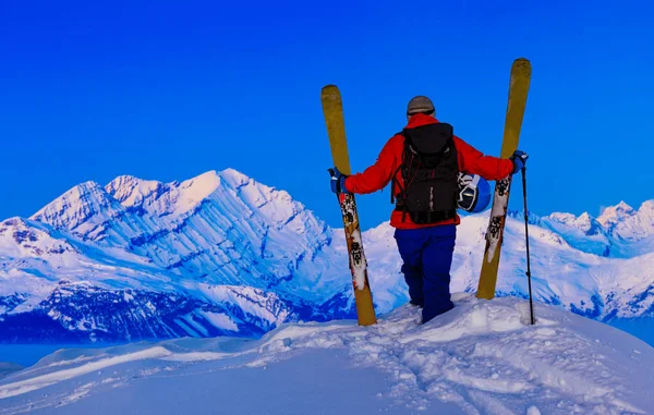 Scialpinismo Con Splendida Vista Sulle Famose Montagne Svizzere Nella Bella — Foto Stock