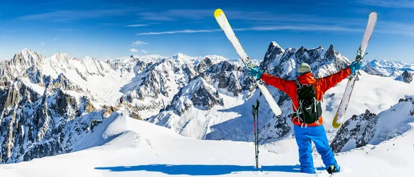 Σκι Vallee Blanche Chamonix Εκπληκτικό Πανόραμα Των Grandes Jorasses Και — Φωτογραφία Αρχείου