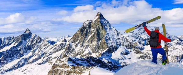 Esquí Con Una Vista Increíble Las Famosas Montañas Suizas Hermosa — Foto de Stock