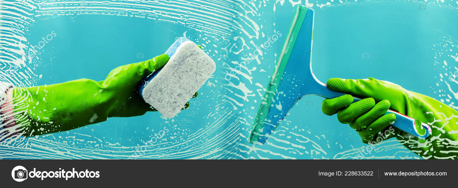 Rubber Squeegee Glove Hand Cleans Soaped Window Clears Stripe Blue