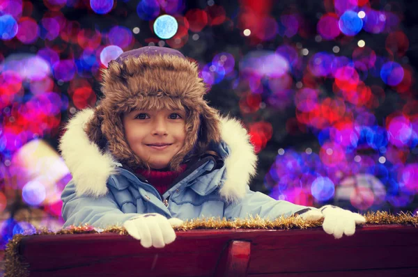 Happy Child Christmas Time Funny Kid Playing Xmas Outdoor Christmas — Stock Photo, Image