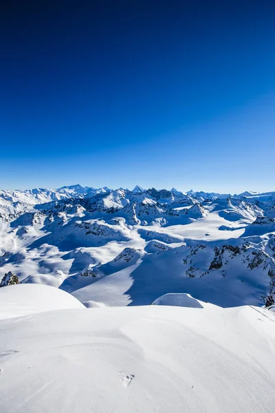 Zimní Panorama Krajiny Mont Fort Slavný Matterhorn Dent Herens Promáčknutí — Stock fotografie