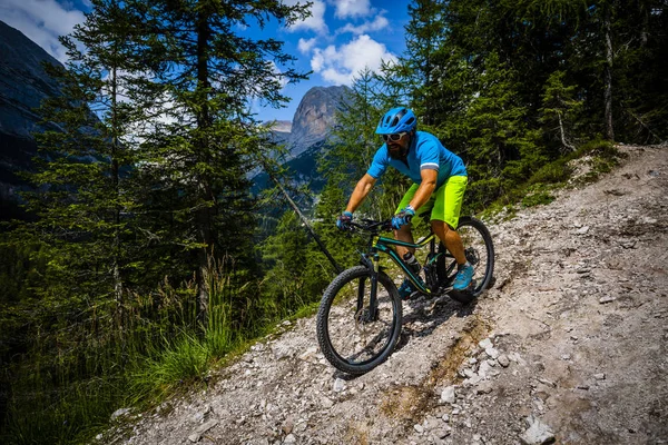 Zobacz Rower Górski Konna Kolarz Jeden Szlak Regionie Dolomity Cinque — Zdjęcie stockowe