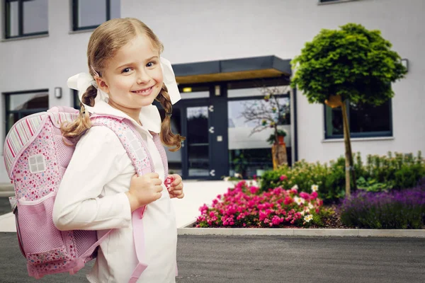 Tillbaka Till Skolan Vacker Flicka Ska Till Skolan Barn Skolan — Stockfoto