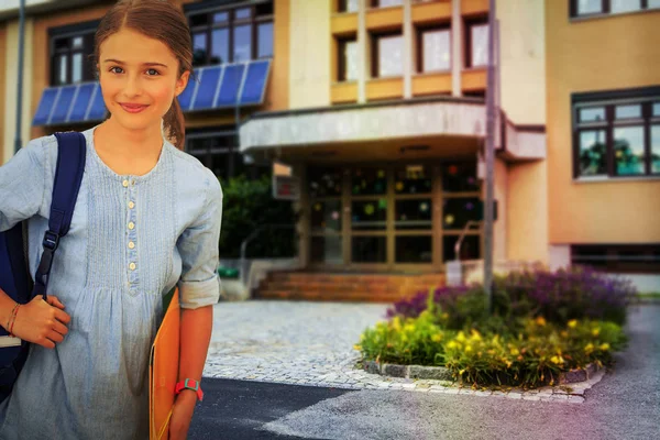 Zurück Zur Schule Schönes Mädchen Geht Zur Schule Kind Der — Stockfoto