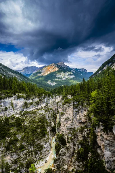 Majestic Landscape Val Fanes Dolomites Mountain Peak Suset Light Scenery — Stock Photo, Image