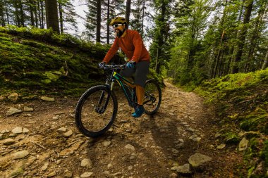 Bisiklet günbatımı dağlar orman peyzaj kişini Bisiklete binme.