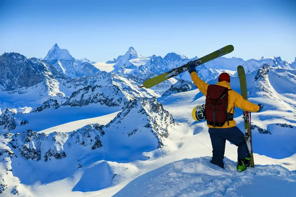 滑雪与瑞士著名的山脉美丽风景 — 图库照片
