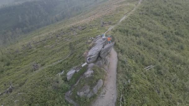 Foto Aérea Mujer Mountainbike Montar Bicicleta Paisaje Las Montañas Verano — Vídeo de stock