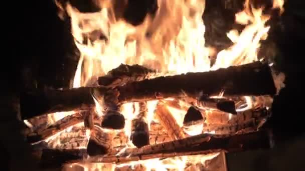 Jasny płomień ognia w grill w nocy. — Wideo stockowe