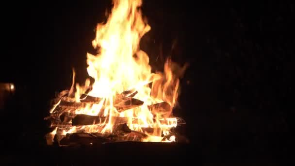 Chama de fogo brilhante na grelha durante a noite . — Vídeo de Stock