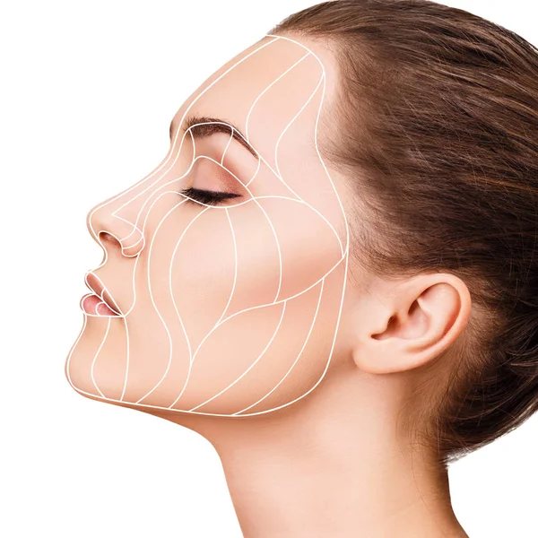 피부에 얼굴 리프팅 효과 보여주는 그래픽 라인. — 스톡 사진