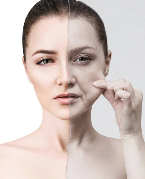 O rosto das mulheres antes e depois do rejuvenescimento . — Fotografia de Stock