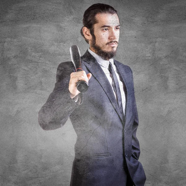 Bussinessman in suit with baseball bat — Stock Photo, Image