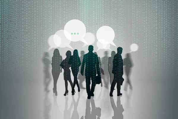 Silhouettes of business people appeared through the matrix code. — Stock Photo, Image