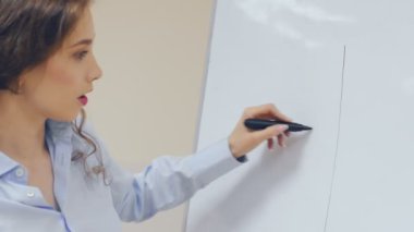 İşkadını resim dinancial grafik beyaz tahta üzerinde.