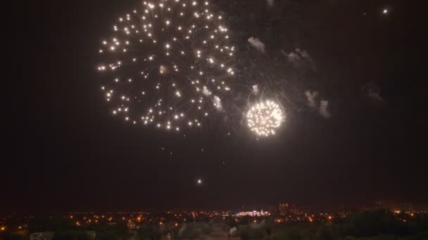 Geweldige vuurwerk 's nachts — Stockvideo