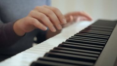 Genç bir kadın küçük bir kıza piyano çalmayı öğretiyor..