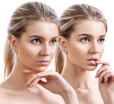 Sarı saçlı çekici beyaz kadın kolaj.