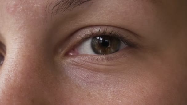 Blízka, Mladá krásná ženská oko. — Stock video