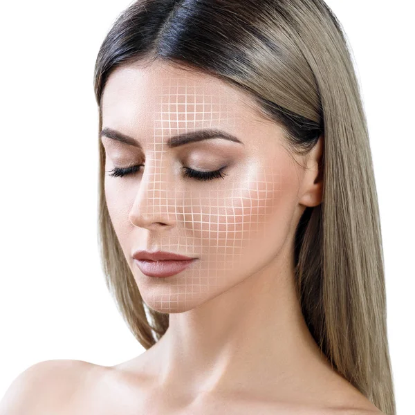 グラフィックラインは、皮膚に顔の持ち上げ効果を示しています. — ストック写真