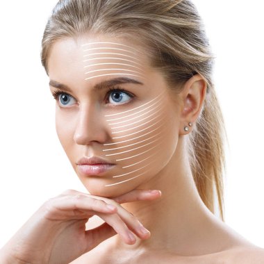 Grafik hatları cilt üzerinde yüz kaldırma etkisini gösterir.