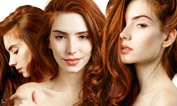 Коллаж чувственной рыжей женщины с красивыми длинными волосами . — стоковое фото