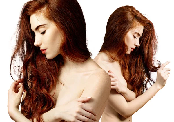 Collage of redhead woman with perfect skin. — Stock Photo, Image