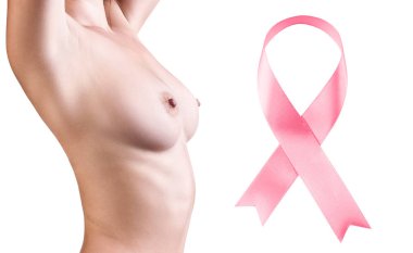 Genç kadın büyük pembe şerit yakın ona meme dokunmadan.