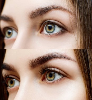 Uzun kirpik önce ve sonra kadın.
