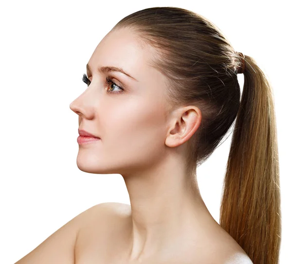 Side view on beautiful female face with perfect skin. — Stock Photo, Image