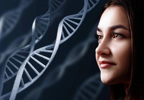 DNA鎖の中の官能的な若い女性の肖像. — ストック写真