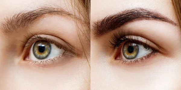 Woman before and after extended eyelashes. — Stock Photo, Image