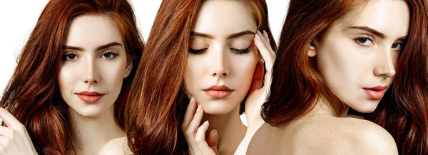 完璧な肌を持つ官能的な赤毛の女性のコラージュ. — ストック写真